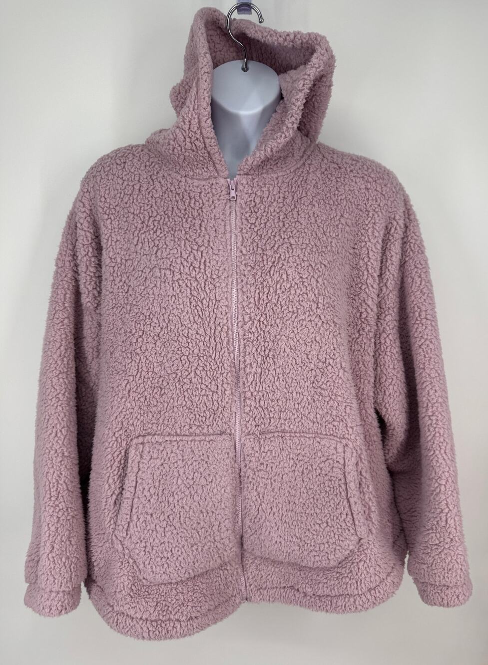 SO Plus Size 3X Mauve Pink Teddy Sherpa Faux Fur Hooded Zip Jacket Cozy